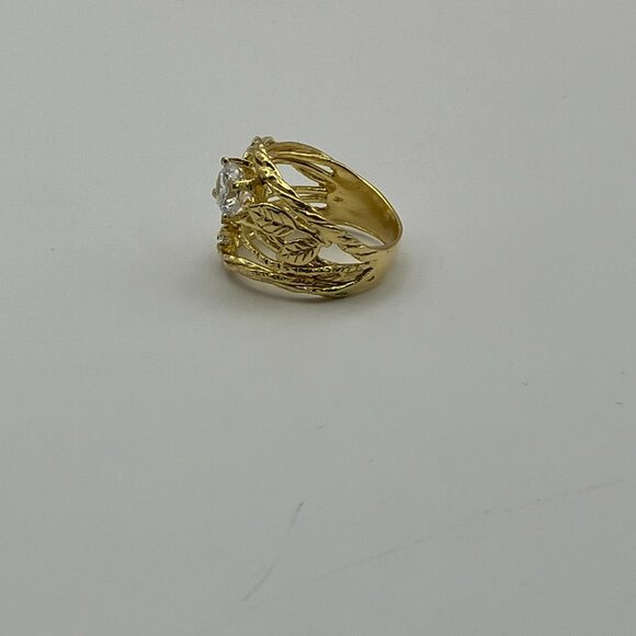 14K Gold Over Sterling Silver Leaf Wire Wrap Ring Size 6 Gift for Her - Picture 7 of 10